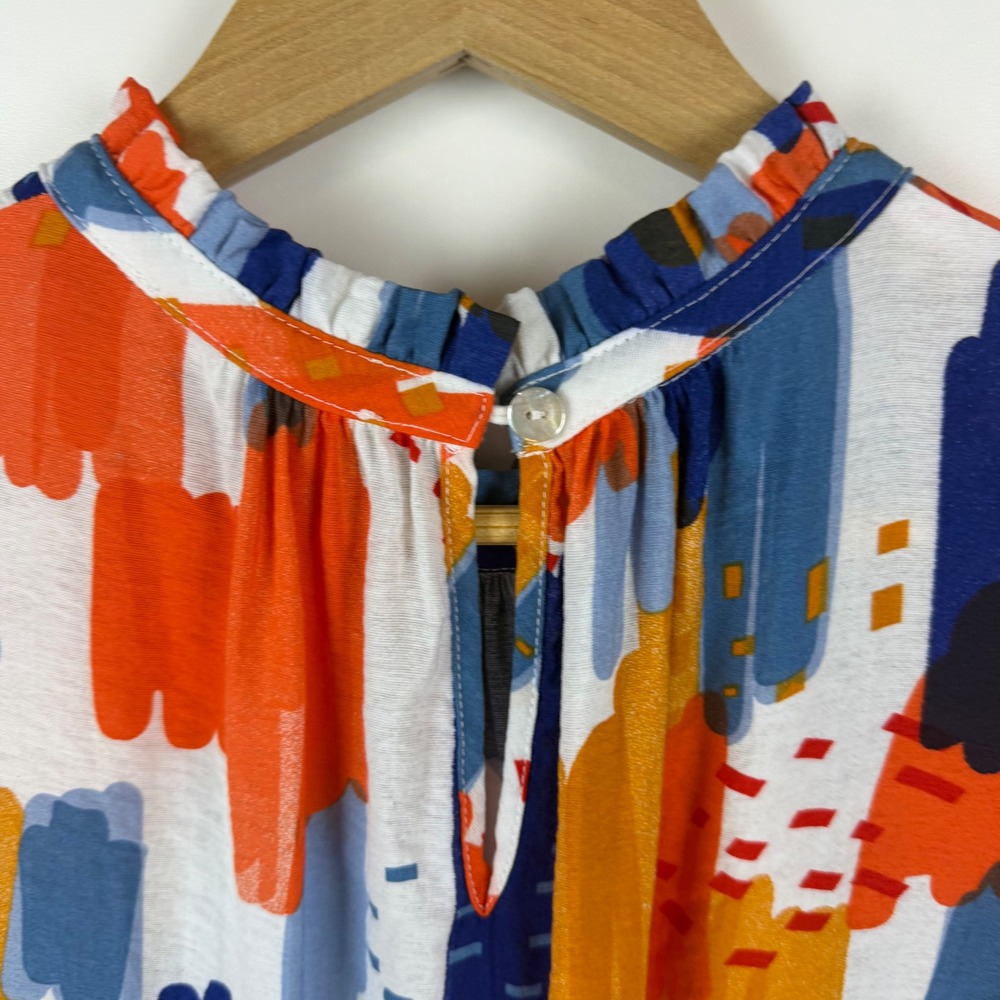 THML Abstract Brushstroke Ruffle Sleeveless Top Medium Multicolor Bright Artsy - Picture 3 of 9